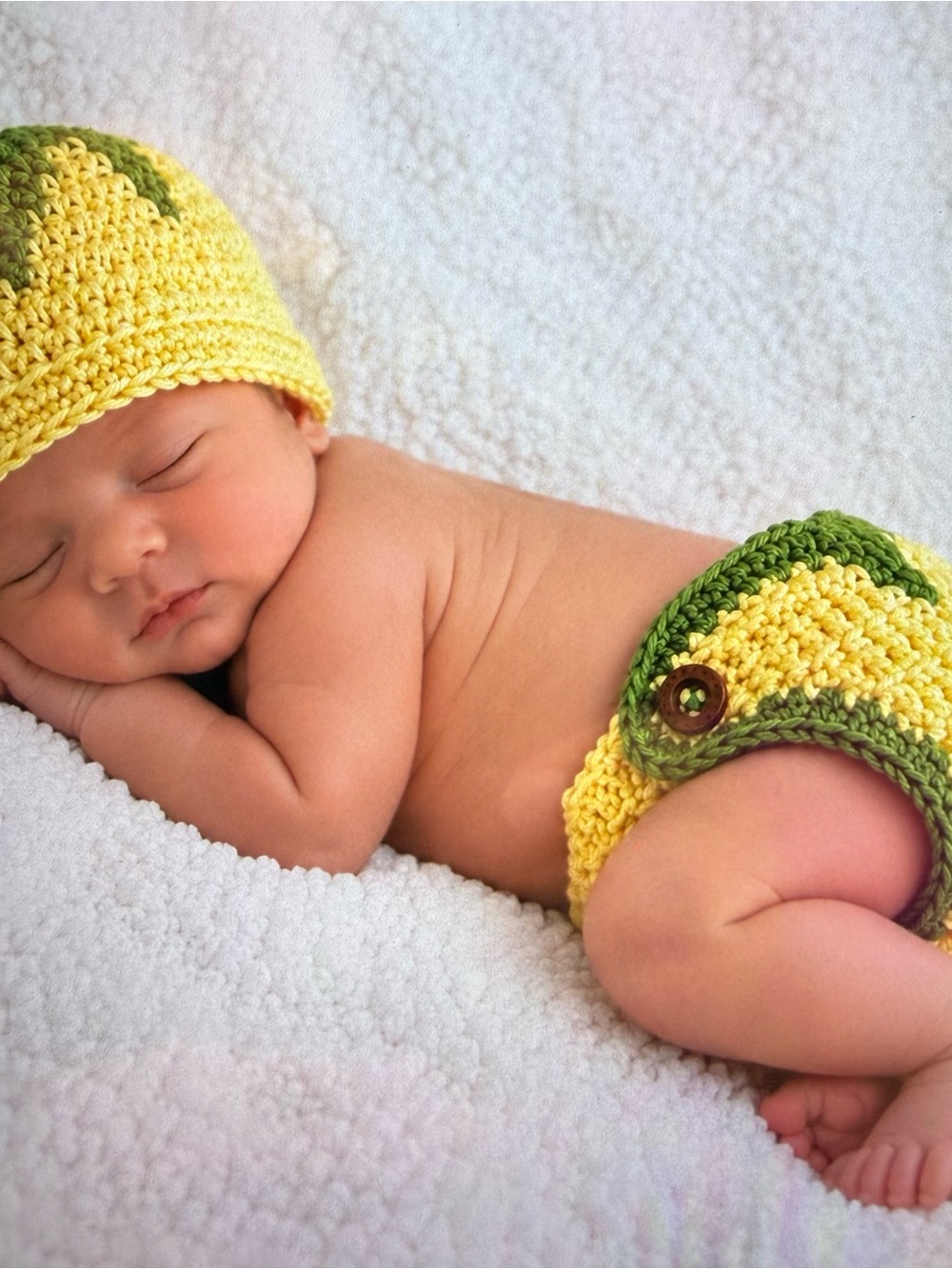 Handmade Yellow & Green Crochet Baby Hat and Diaper Cover Set/Lemon fruit